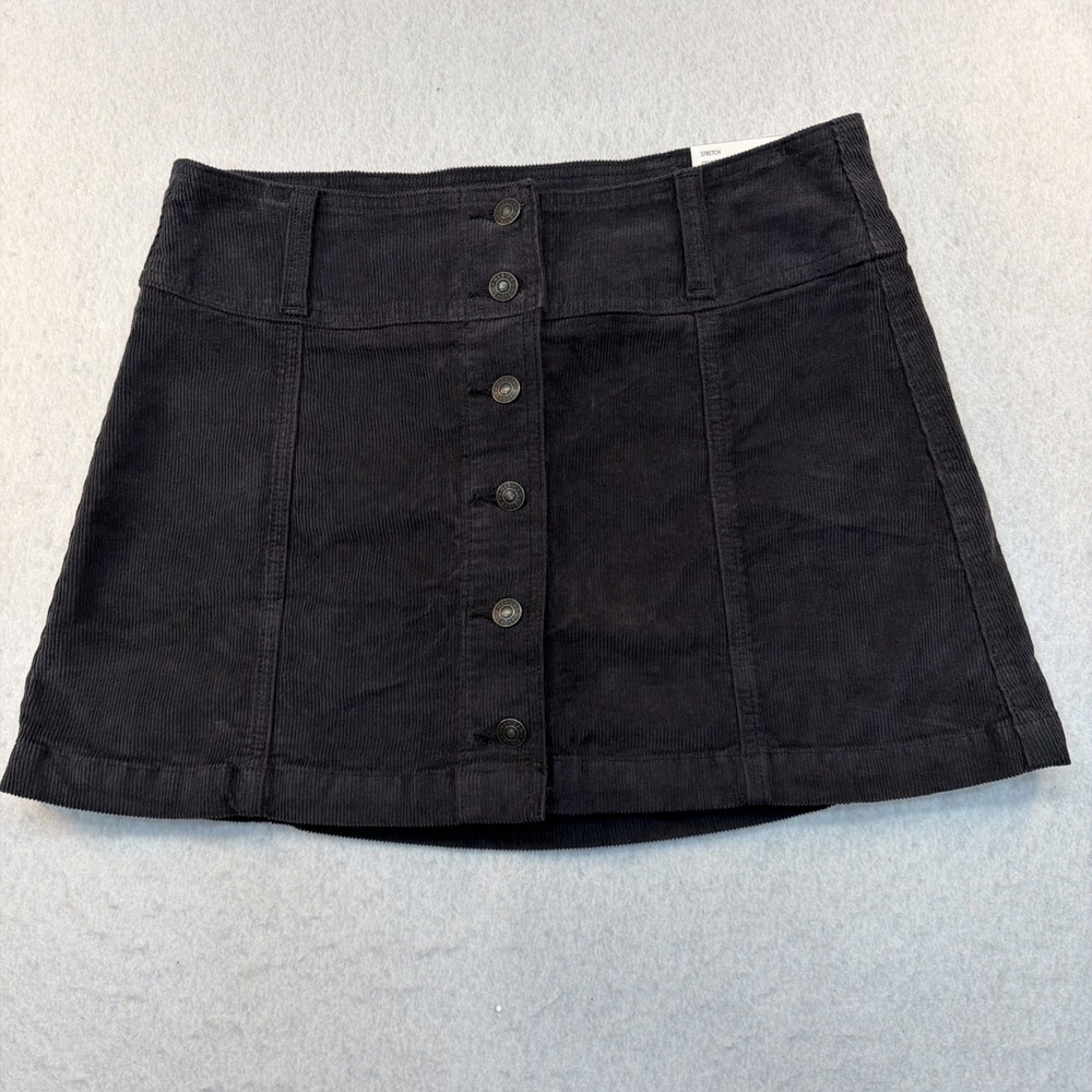 American Eagle NWT‎ Womens Hi-Rise A-Line Skirt Sz 10 Corduroy Button Front Gray